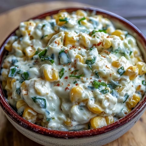 Creamy Crack Corn Dip in a white bowl with golden cheddar, chopped jalapeños, and green onions, served with tortilla chips.