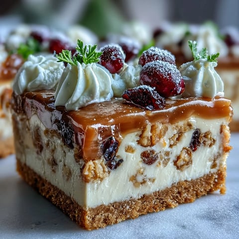 Creamy Christmas Cheesecake Slab with spiced dried fruits and whipped cream on a biscuit base, ready to serve.