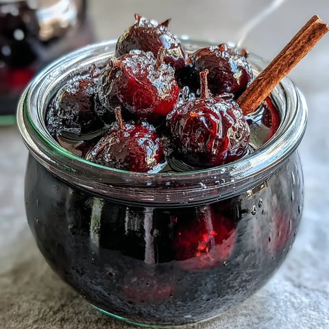 Deep ruby Black Currant Rum Liqueur poured into a glass, garnished with fresh berries.