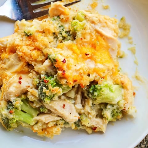 Delicious Chicken & Broccoli Cheddar Bake with melted cheese and tender veggies.  