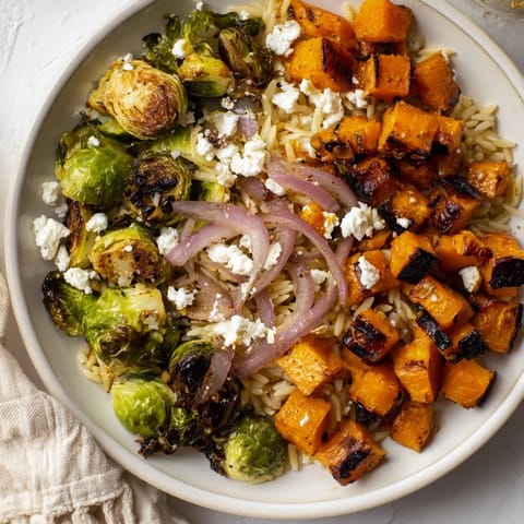 Bright image of a fresh Autumn Orzo Salad showcasing butternut squash, perfect for lunch.