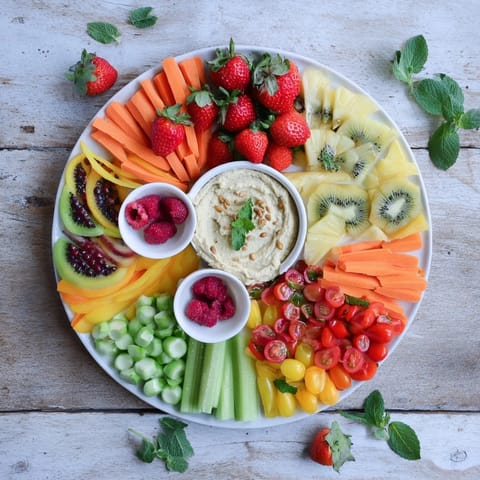 A beautiful Vegan Global Gardener Platter, showcasing fresh, colorful produce, perfect for sharing.