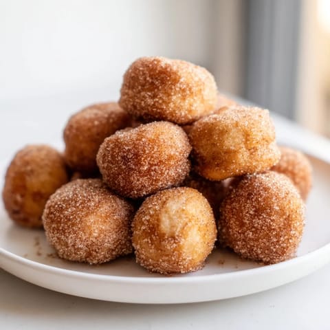 Warm, fluffy Air Fryer Cinnamon Donuts, perfectly crispy and sprinkled with a generous cinnamon sugar mix.