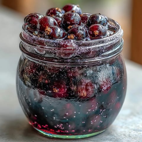 Dark purple Blackcurrant Vodka Liqueur in a crystal glass, garnished with fresh berries and a lemon twist for a bright aroma.