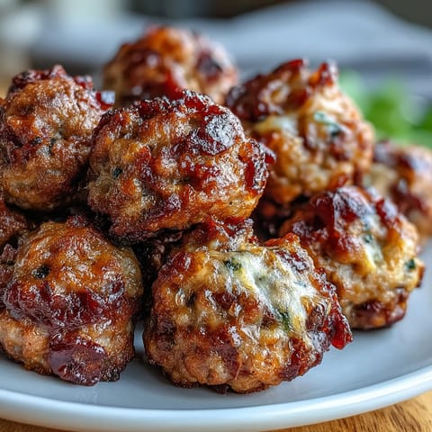 A close-up of Rotel Sausage Balls being dipped into creamy ranch dressing, perfect for a spicy game day appetizer spread.