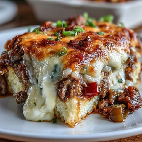 A cheesy keto casserole with tender beef, peppers, and cauliflower rice baked to golden perfection.  