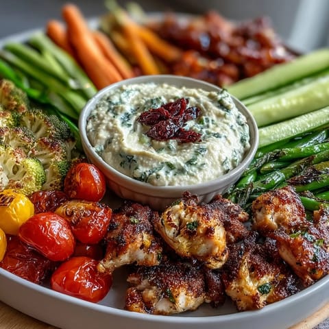 Kid-friendly Chicken Run Veggie Tray with colorful carrots, peppers, and cucumbers, served with creamy ranch hummus dip for a healthy snack.