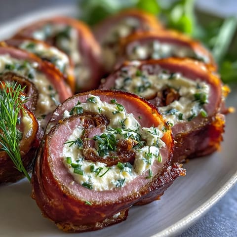 Ham, cream cheese, and pickle pinwheels are a savory appetizer, featuring smoky ham wrapped around tangy pickles and creamy cheese in bite-sized spirals.