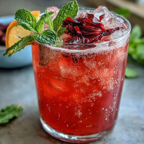 Sparkling Hibiscus Mint Lemonade Mocktail bursting with refreshing tartness and bright citrus.