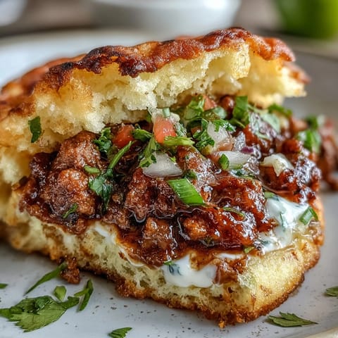 Fluffy cloud bread tacos piled high with savory seasoned meat and fresh pico de gallo.