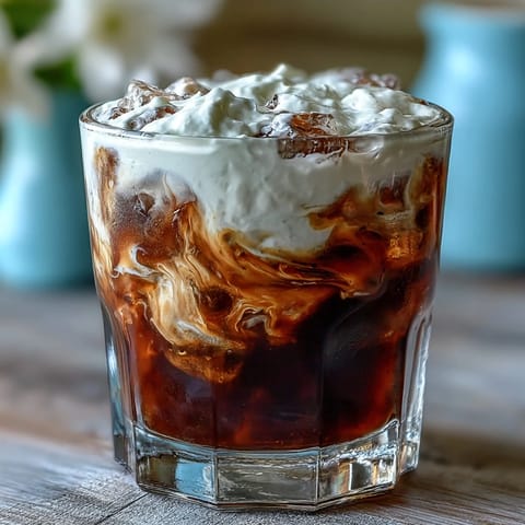 Cold brew coffee with vanilla sweet cream, a creamy, refreshing iced coffee dream.