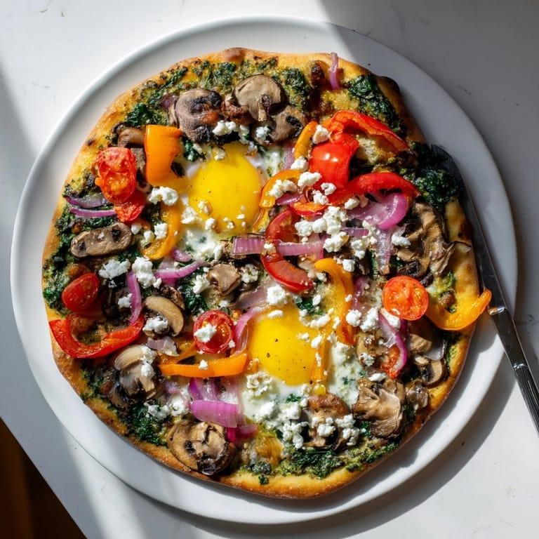 Imagine savory slices of Garlic Herb Veggie Breakfast Pizza fresh from the oven, aromatic and delicious.
