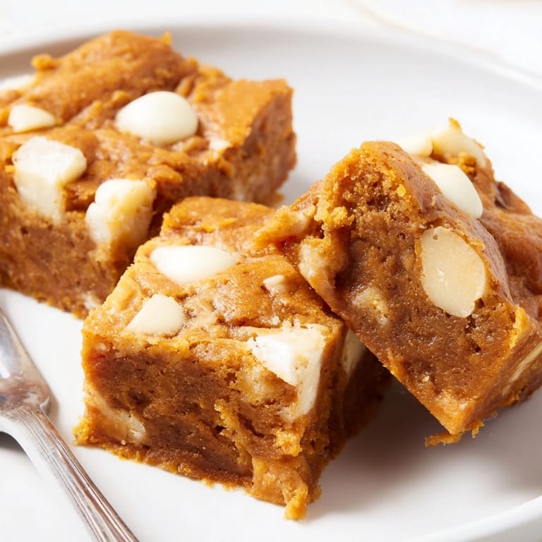 Delicious pumpkin bars baked to perfection, packed with white chocolate sweetness.