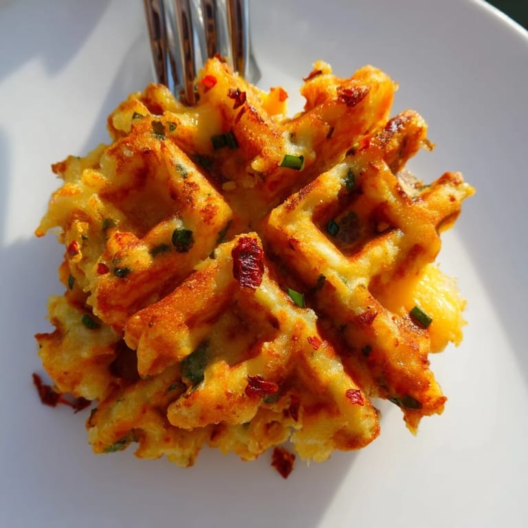 Savory waffles infused with chili and garlic, perfect for a flavorful brunch.