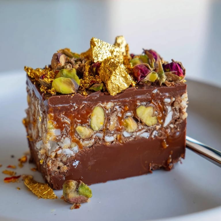 Luxurious chocolate dessert squares featuring Middle Eastern pistachios and coconut crunch. 