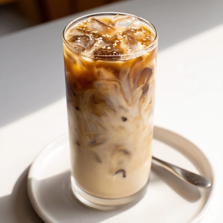 Delicious tahini iced coffee blended with cold brew and sweetened with maple syrup.