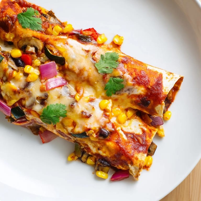 Warm, cheesy Farmers Market Vegetarian Enchiladas, fresh from the oven, with optional toppings.