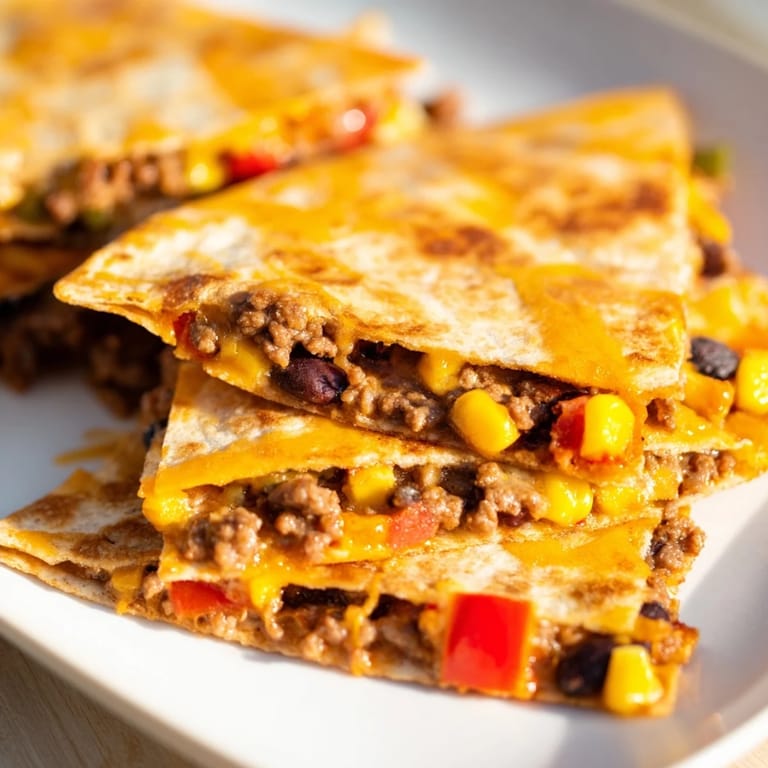 Warm sheet pan quesadillas overflowing with cheesy beef and vegetables, ideal for a family meal.