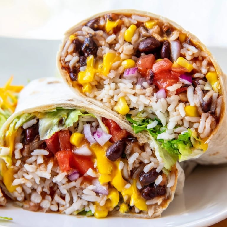Imagine the textures: soft tortilla hugging warm, savory Rice & Bean Burritos with fresh salsa inside.