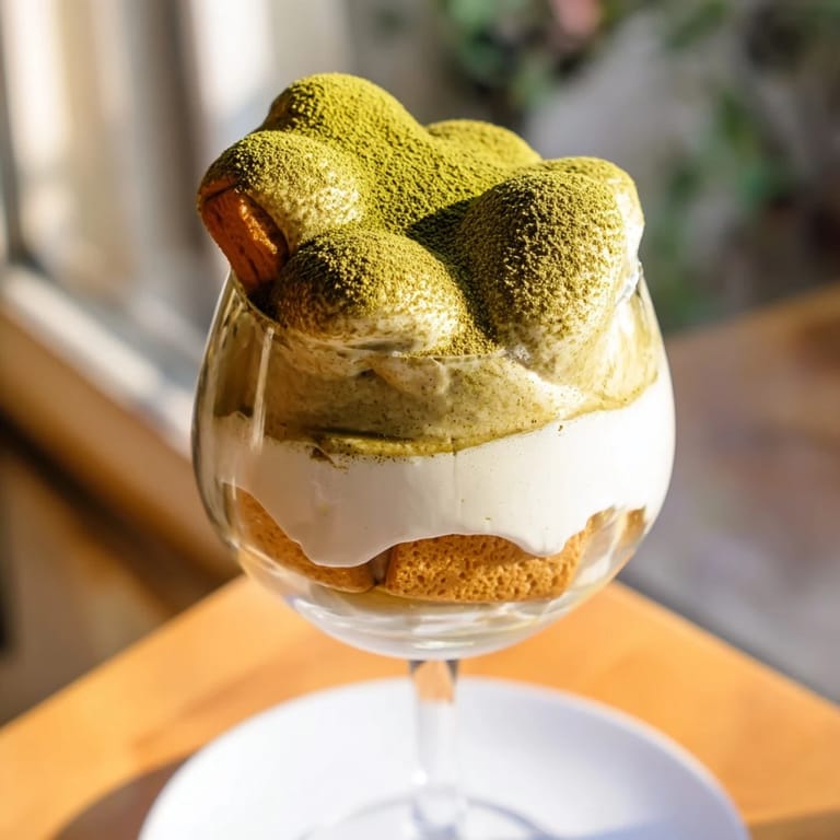 Enjoy homemade Matcha Mascarpone Tiramisu Snow Cups; a delicious chilled dessert layered to perfection.