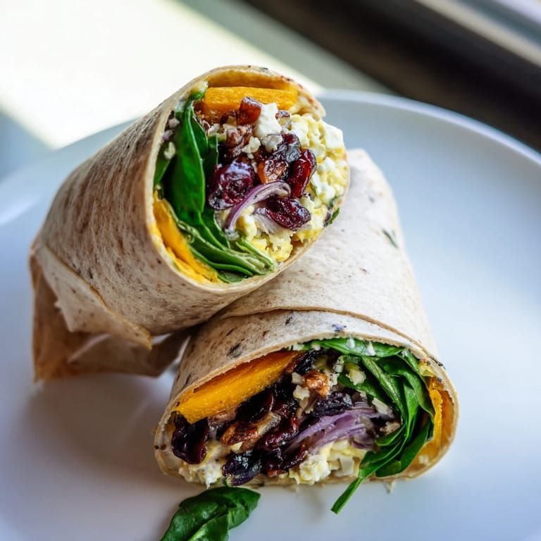 Warm whole wheat tortilla filled with sweet cranberries and flavorful roasted Brussels sprouts wrap ready.