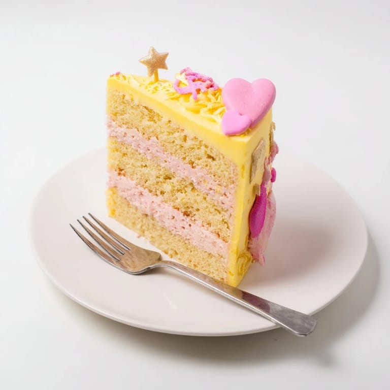 Imagine the charming layers of this Château de Princesse Cœurs et Étoiles cake, frosted and decorated brightly.