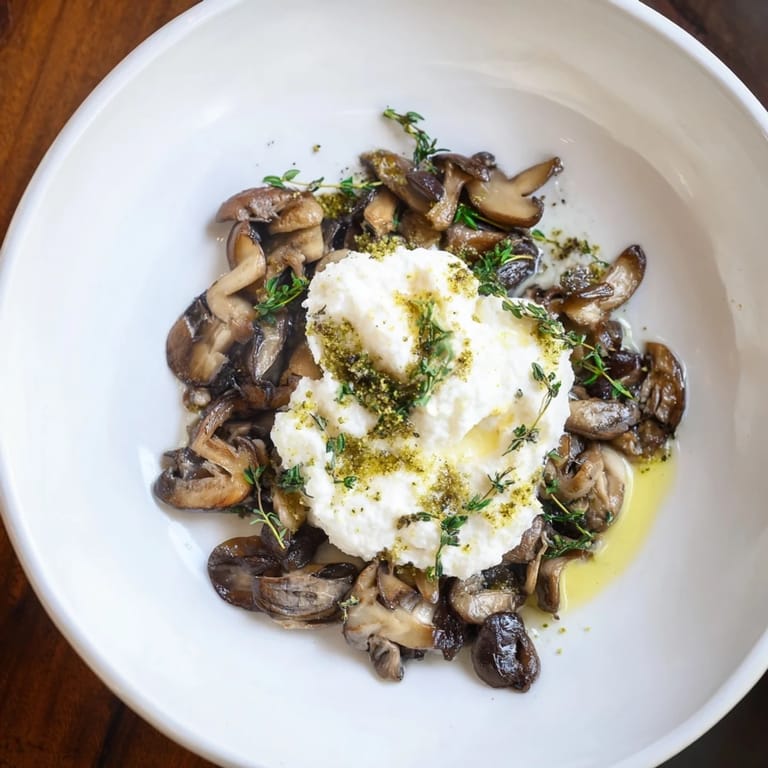 A rustic Cottagecore: Mushroom and Moss Savory Platter with creamy goat cheese, inviting textures ready to share.