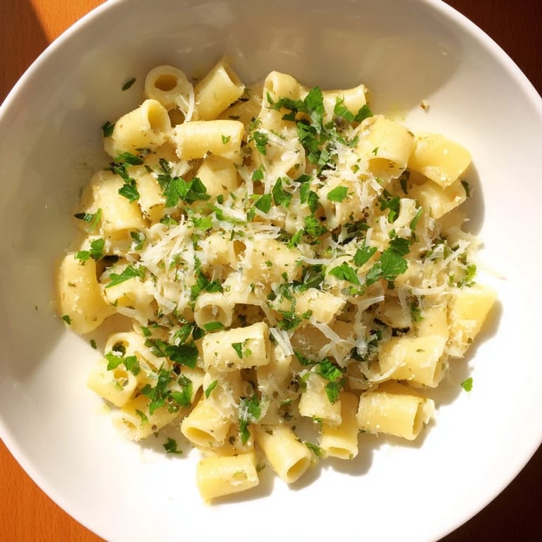 Creamy, golden One-Pot Garlic Butter Ditalini garnished with fresh parsley, a comforting Italian dinner.