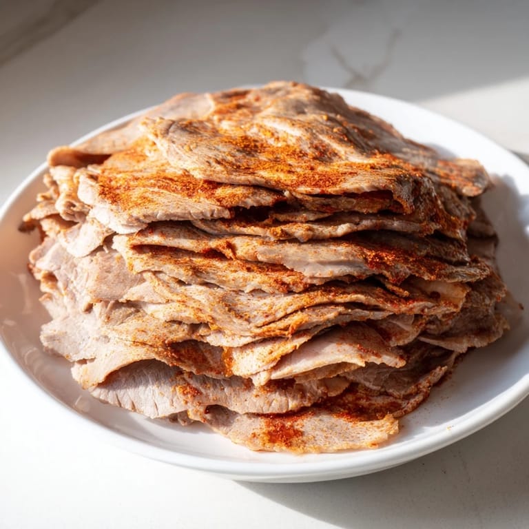 Enjoy a close-up of delicious Turkish Döner, beautifully plated for serving with crisp vegetables and sauces.