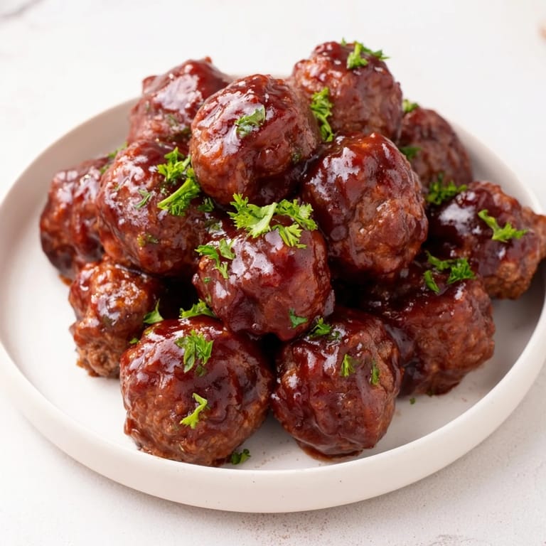 Tantalizing, glossy cherry BBQ meatballs, perfect as a party appetizer, ready to serve and enjoy.