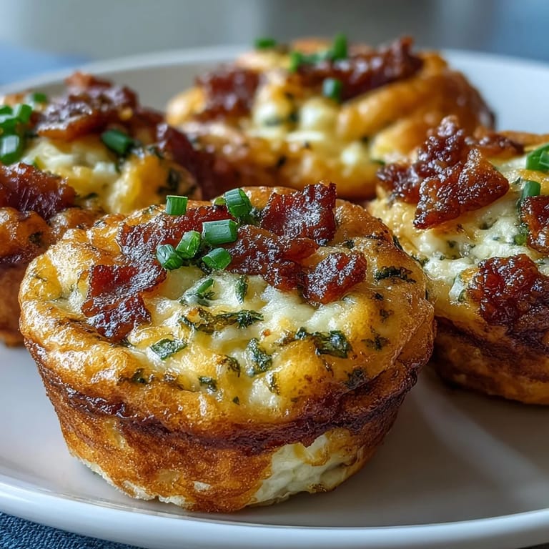 Close-up on a halved Ranch & Cheddar Egg Muffin Cup, revealing fluffy eggs, crumbled bacon, and gooey cheddar inside.