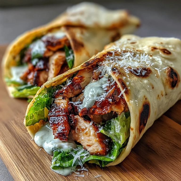Garlic naan grilled chicken Caesar wrap with fresh romaine, tangy dressing, and grated Parmesan.