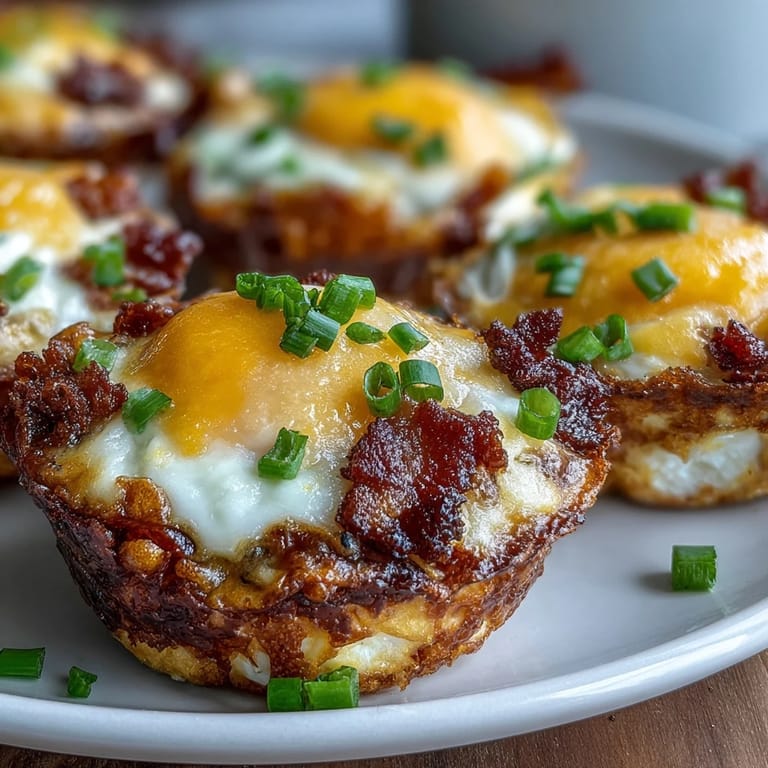 Freshly baked Ranch & Cheddar Egg Muffin Cups, featuring fluffy eggs, melted cheddar, and chopped green onions served on a white plate.