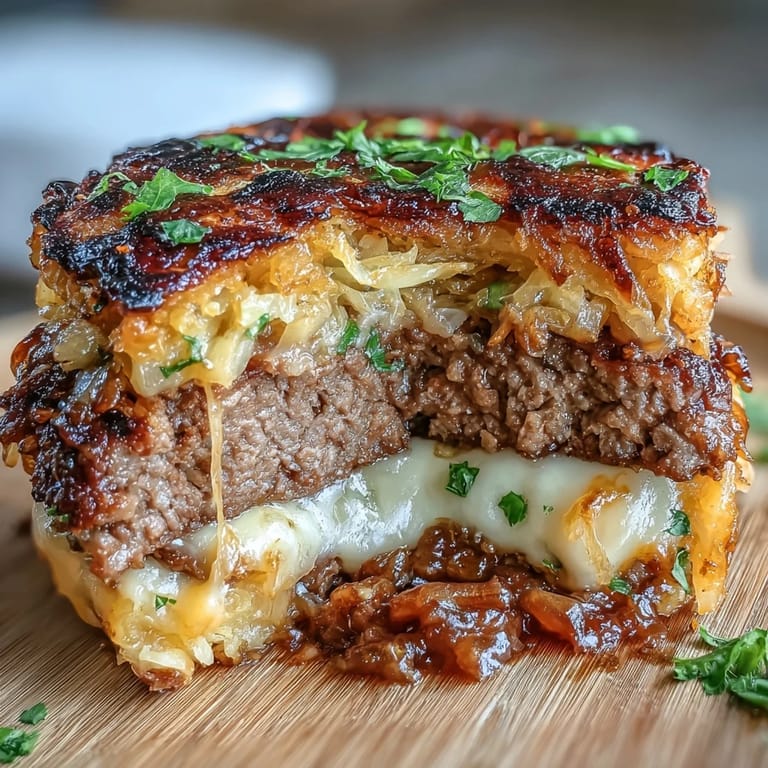 Healthy Oven-Baked Cabbage Burgers featuring seasoned ground meat over roasted cabbage rounds.