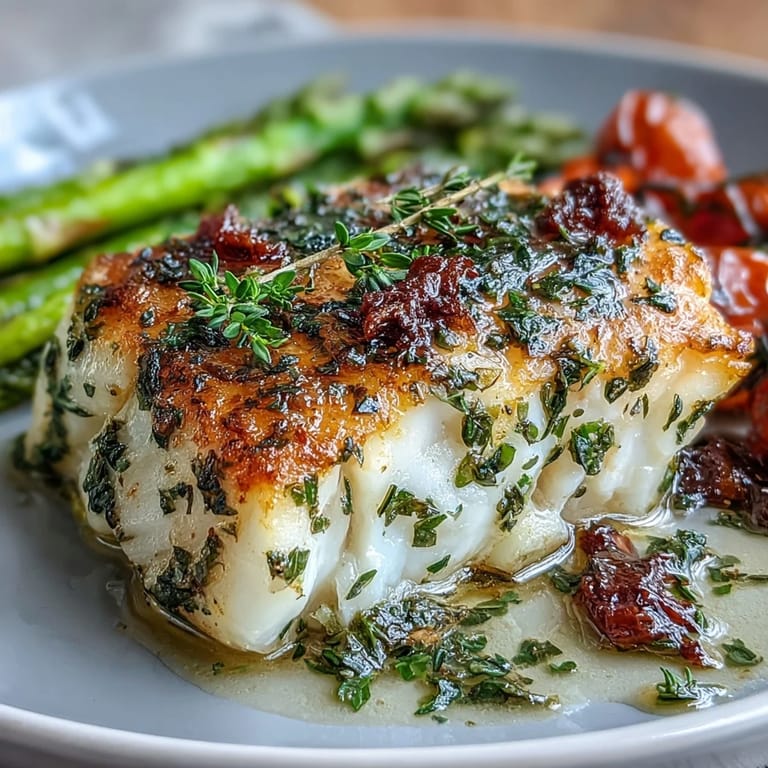 Healthy Baked Lemon Herb Cod with Sheet Pan Asparagus and Cherry Tomatoes, combining fresh seafood and seasonal vegetables for a flavorful, low-carb dinner.