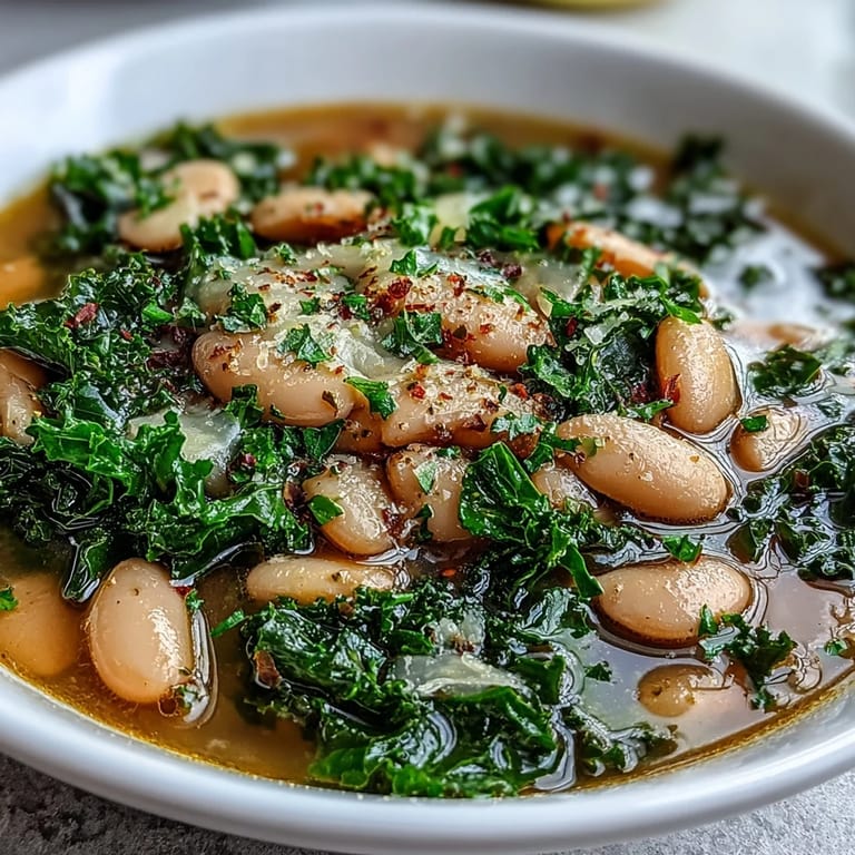 Creamy cannellini beans and fresh kale simmer in a fragrant broth, finished with lemon zest for a vibrant, comforting Tuscan soup.