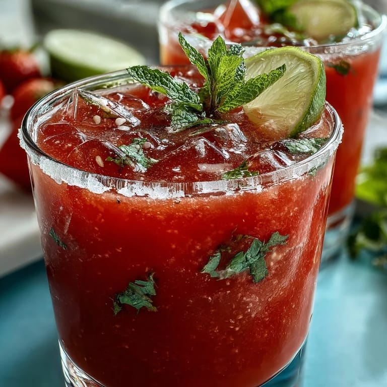 This alcohol-free strawberry watermelon daiquiri bursts with juicy fruit, zesty lime, and cooling mint, perfect for hot days or festive gatherings.