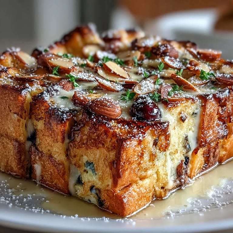 Tangy-sweet breakfast casserole of lemon-infused sourdough bread, fresh blueberries, and creamy custard, baked to perfection and ready for brunch.