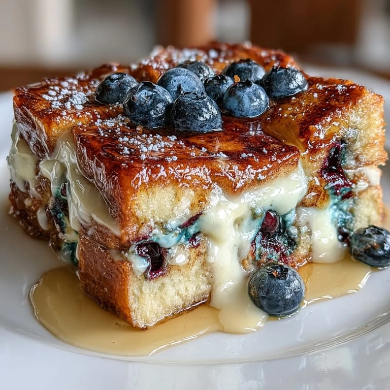 Lemon Blueberry Sourdough French Toast Bake, a comforting brunch casserole with citrus custard and fresh fruit.
