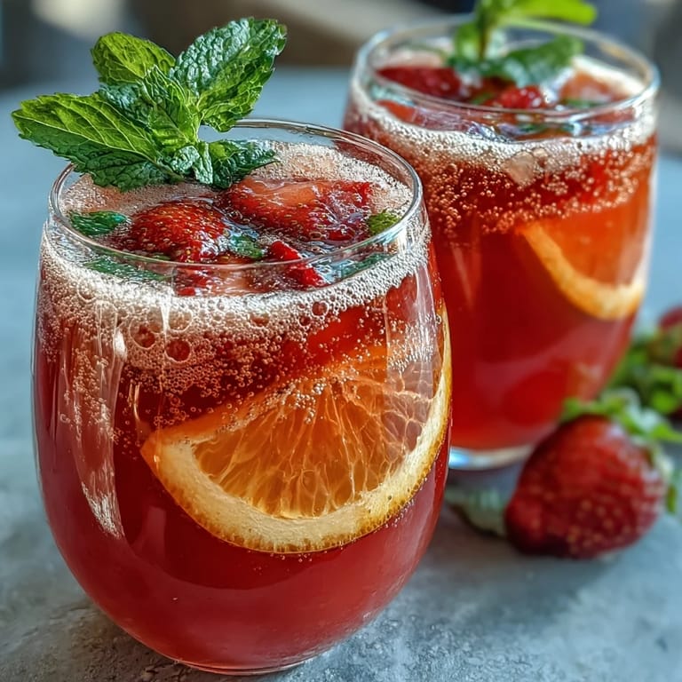 Refreshing strawberry citrus mocktails with sparkling bubbles, served in elegant glasses with strawberry and orange garnishes.
