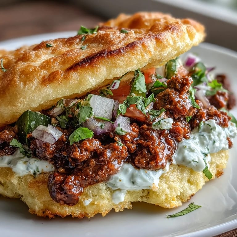 Gently filled cloud bread tacos showcase delicious taco meat and vibrant, homemade pico de gallo.