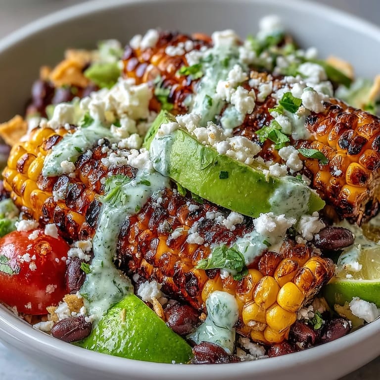Fresh Mexican-inspired taco salad with charred corn, zesty lime dressing, and crispy toppings.