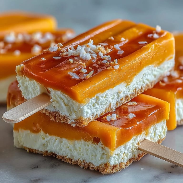 Vibrant yellow and white vegan mango coconut popsicles ready to be enjoyed.