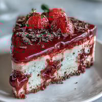 A romantic Valentine's Day strawberry mousse cake with airy sponge and glossy strawberry glaze, perfect for sharing with loved ones.