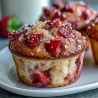 Delicious strawberry yogurt muffins with fresh berries baked into moist, tender batter for a sweet breakfast treat.  