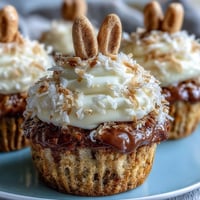 Fluffy coconut cupcakes decorated with marshmallow bunny tails, perfect for Easter celebrations and springtime fun.