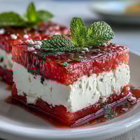 Watermelon feta skewers with mint, a vibrant summer appetizer on bamboo sticks. Juicy watermelon cubes paired with creamy feta and fresh mint leaves. Refreshing watermelon feta mint skewers, drizzled with olive oil and balsamic glaze. Perfect for parties or light snacking. Colorful watermelon feta and mint skewers, ideal for a healthy Mediterranean appetizer or quick summer snack.