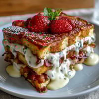 Fluffy pancake casserole layered with fresh berries and creamy custard, baked golden and dusted with powdered sugar for a festive Mothers Day brunch centerpiece.  